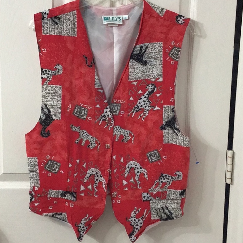Animal Lovers Red Sz M Animal Print Vest by Lilly’s of Beverly Hills.